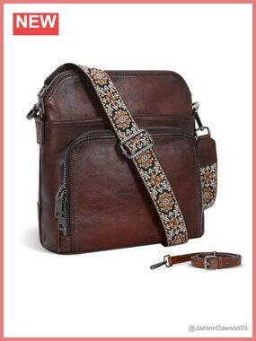 Leather Crossbody Bag for Women with Built-in Wallet, Adjustable Straps